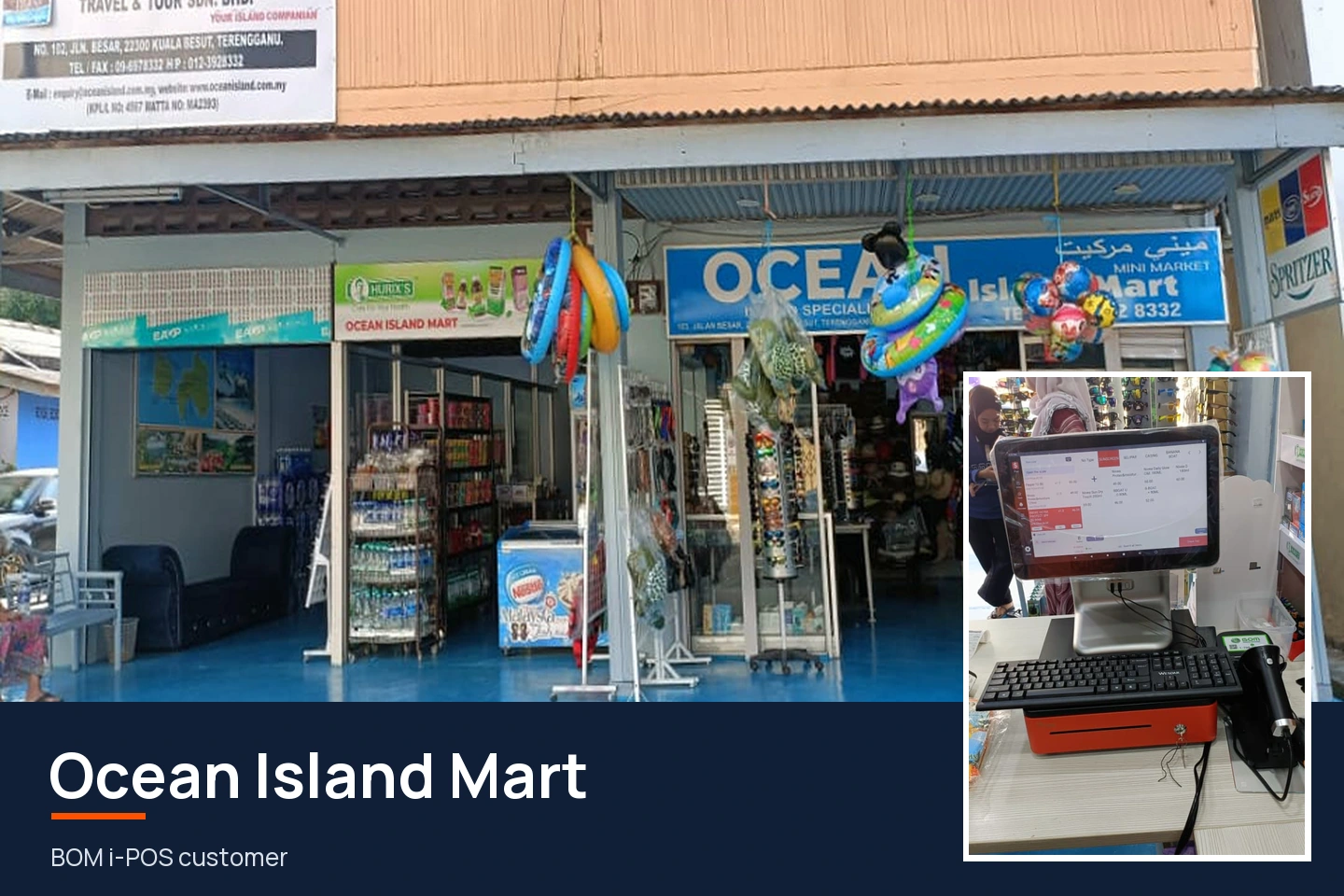 Ocean Island Mart storefront and BOM i-POS setup.