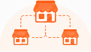 Illustration of multiple shops connected to one loyalty program.