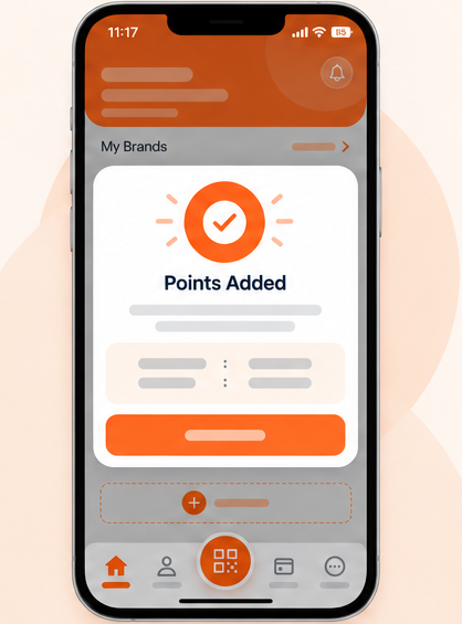 Phone screen showing loyalty points added after a customer scans a QR code.