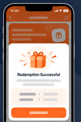 Loyalty reward redemption confirmation displayed on a customer phone.