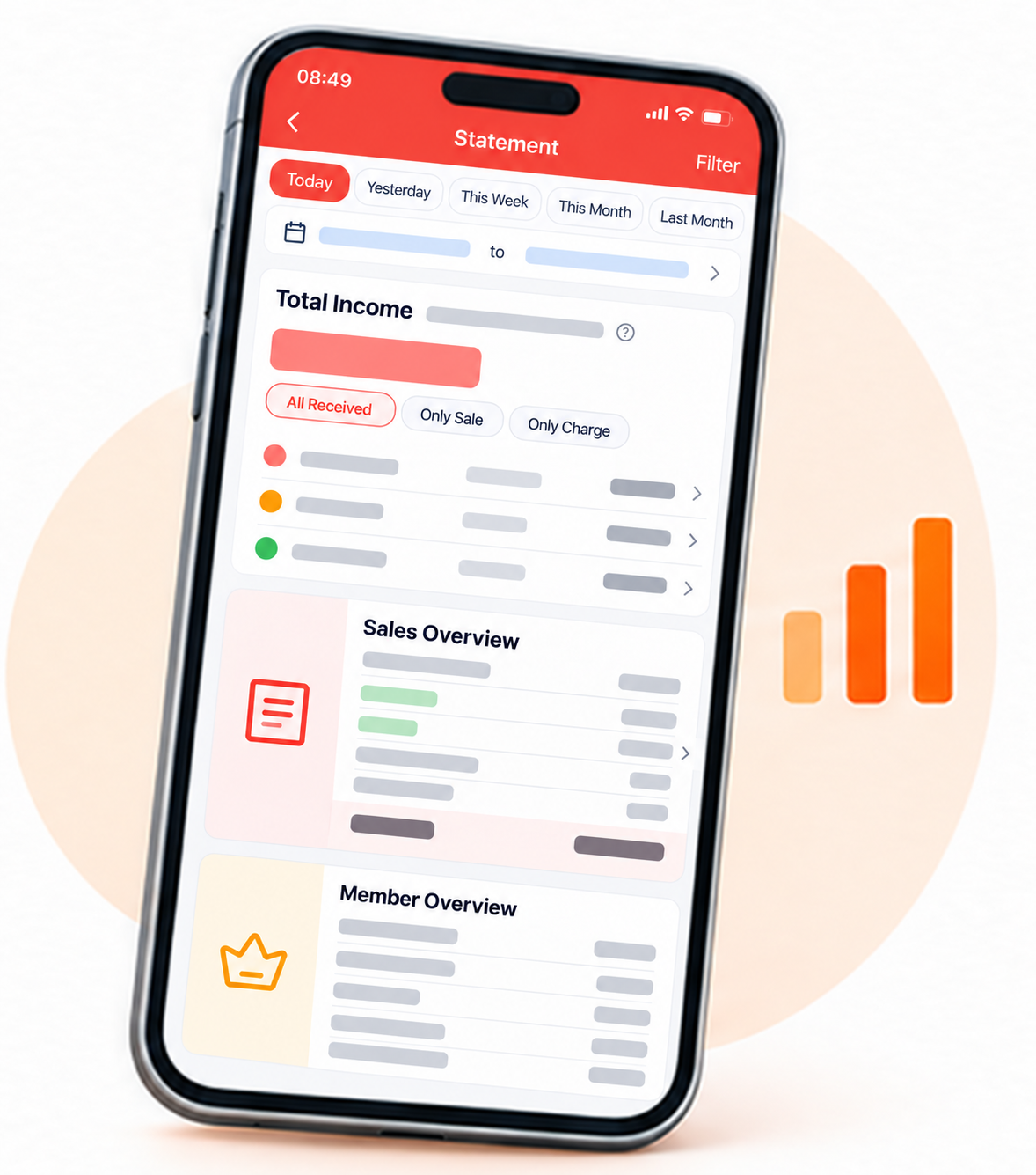 Mobile sales report displayed on a phone