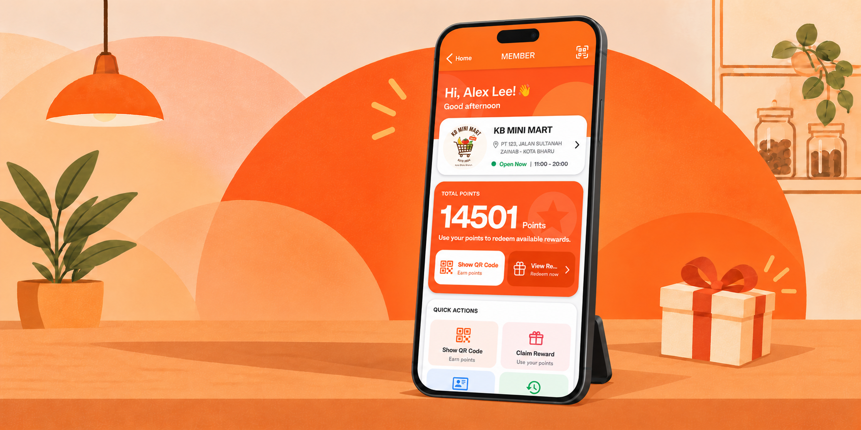 Phone displaying an i-POS Engage membership and rewards screen