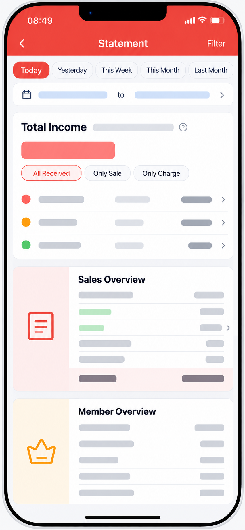 Mobile sales statement app mockup